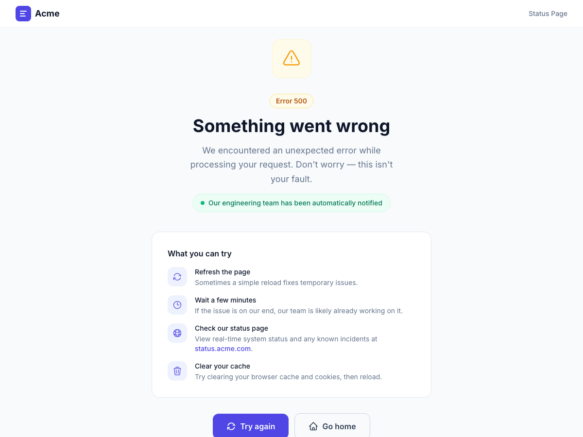 Preview of Error 500