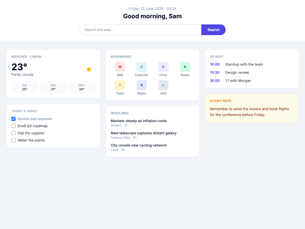 Preview of Start Page